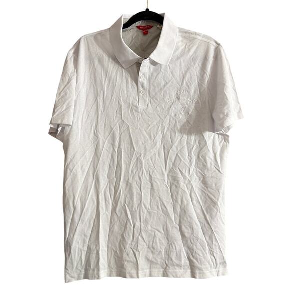Guess Men's Short Sleeve Pure White Embroidered Kevin Polo Size Large L New - Picture 1 of 6